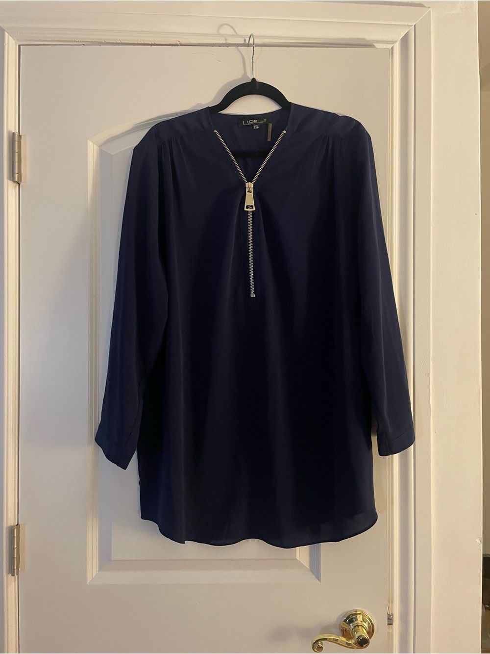 LIOR Navy Zip-Front Blouse